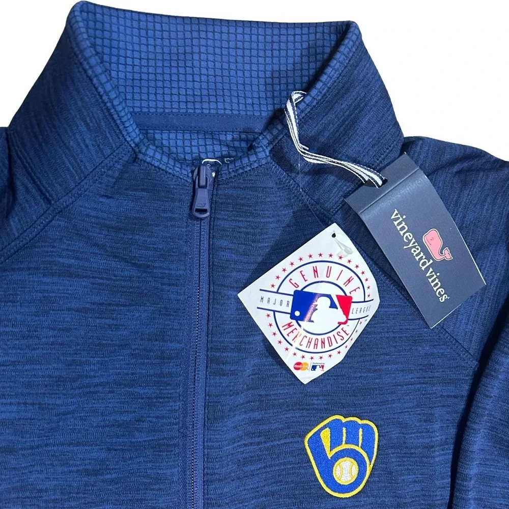Vineyard Vines XL Milwaukee Brewers Mens Sankaty 1/2-Zip Navy Blue XL NEW